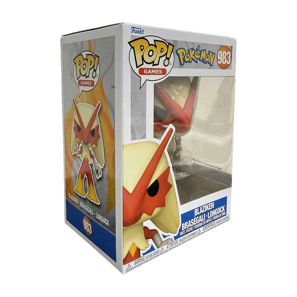 Funko Pop! Blaziken #983 i eske, fra venstre