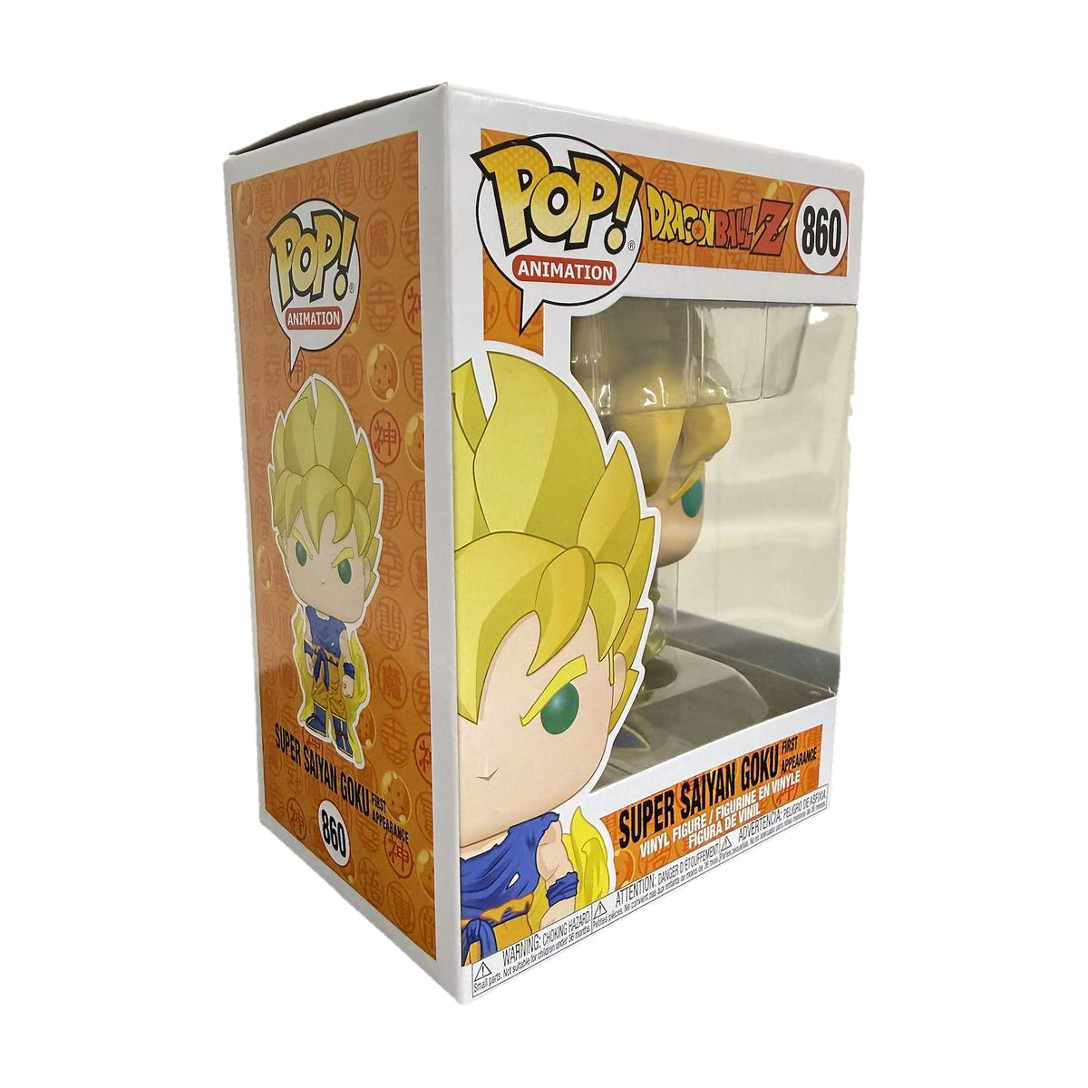 Funko Pop! Super Saiyan Goku #860 i eske, fra venstre