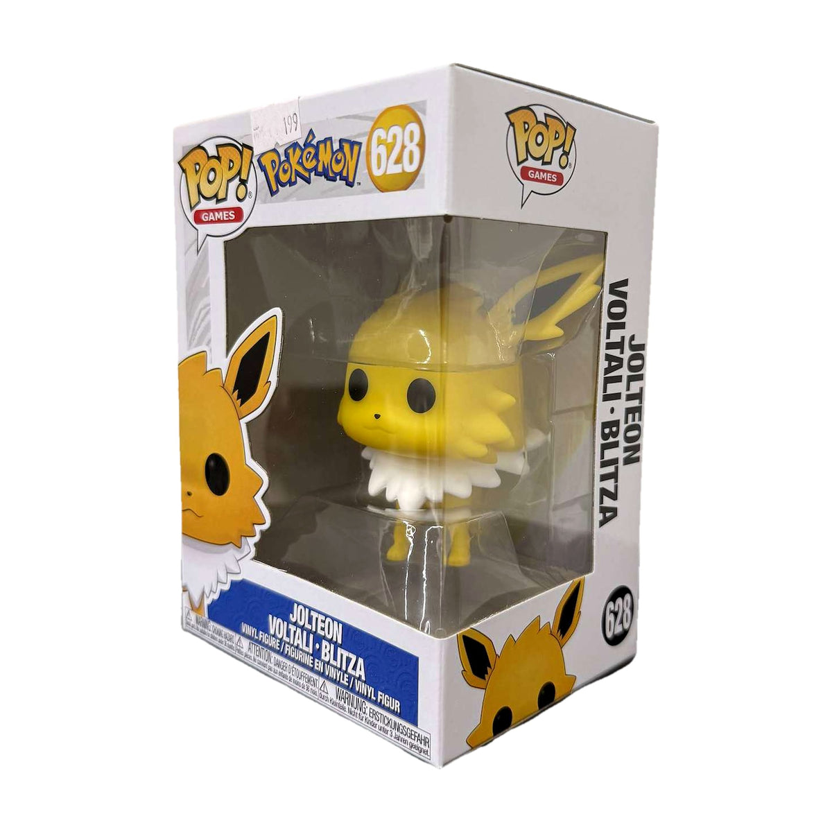 Funko Pop! Jolteon #628 i eske, fra høyre