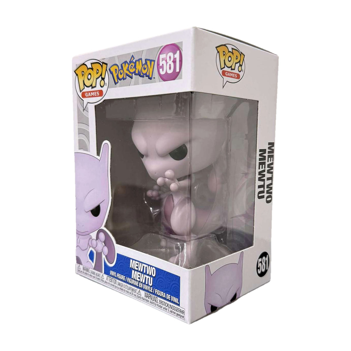Funko Pop! Mewtwo #581 i eske, fra høyre